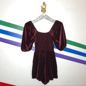 NEW Urban Outfitters maroon velvet romper